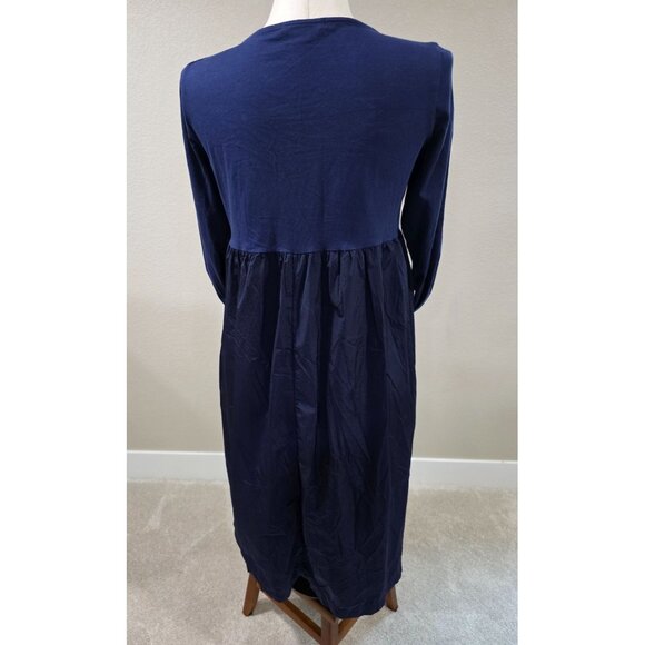 Navy Blue Mama B Long Sleeve Dress W/ Pockets Made In Italy - Picture 4 of 6